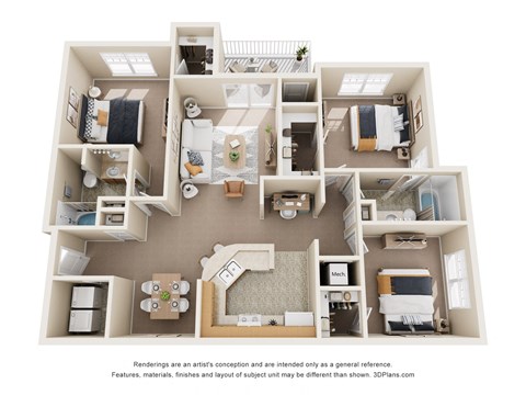 a 3d floor plan of a house with a bedroom and living room